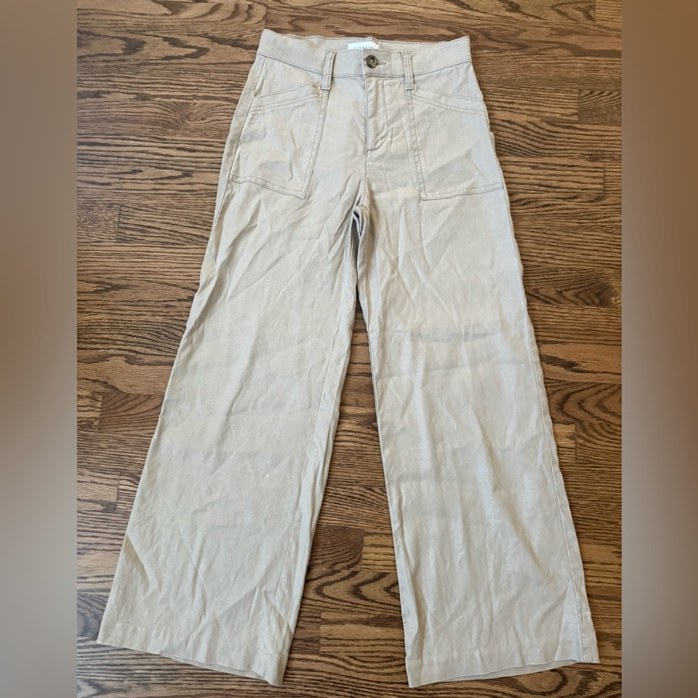 Evereve Women’s Linen Pants In Beige Size 25 Wide Leg Comfy Relaxed Fit